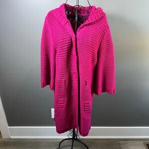 Style & Co Pink Button Front Pleated Long Cardigan Sweater  with Hood Size XL